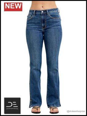 Mid Rise Bootcut Jeans with Side Slit & Phone Pocket, Inseam 32"